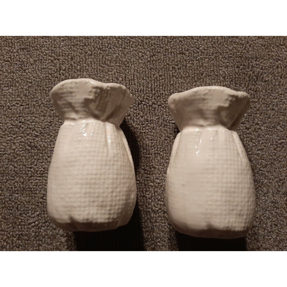 Pair Milk Glass Candle Stick Holders Sack Design CCCC Made in Japan White 4"
